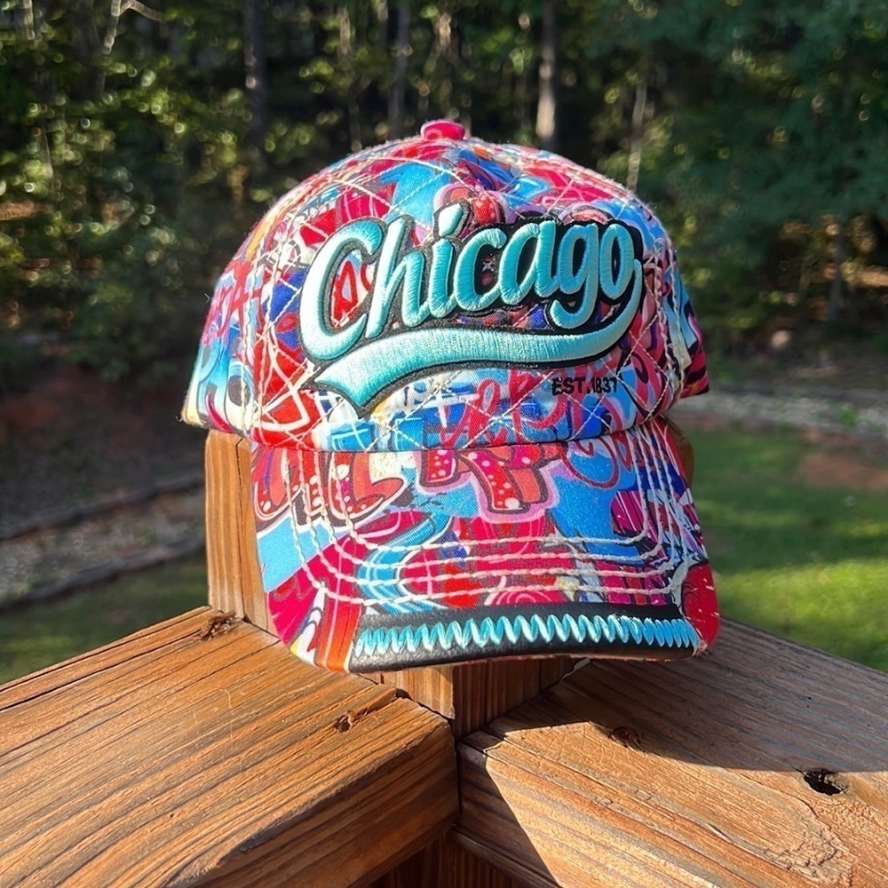 Robin Ruth CHICAGO Graffiti Hat Cap Adjustable Strapback 90s Big Logo Streetwear